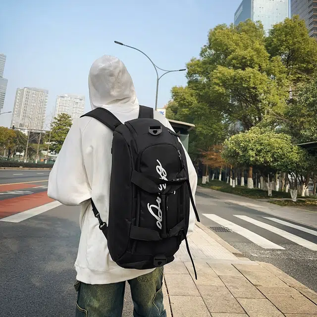 笛贝嘉 潮酷大容量旅行单肩手提 牛津布 双肩包 男女同款情侣款 黑色