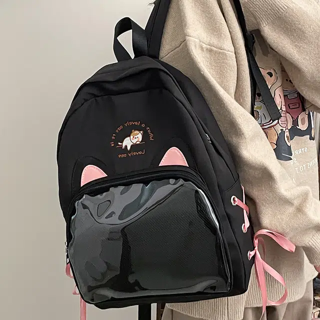 笛贝嘉 日系可爱猫咪透明清新百搭 尼龙 双肩包 女款 多色