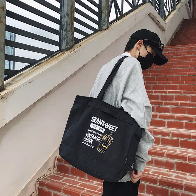 笛贝嘉 日系复古原宿风托特包学生上课 帆布 帆布包单肩包 常规 男女同款情侣款 多色