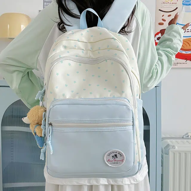 笛贝嘉 韩系清新拼色爱心 尼龙 双肩包 常规 女款 多色