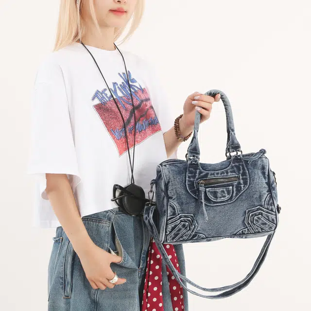 笛贝嘉 日系复古手拎枕头包时尚百搭 布 单肩斜挎手提包 常规 女款 多色