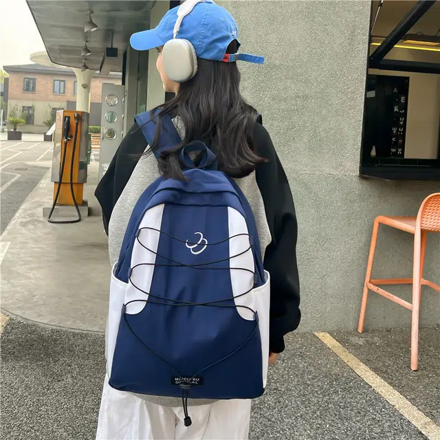 笛贝嘉 拼色休闲轻便百搭 复合布 双肩包 常规 男女同款情侣款 多色