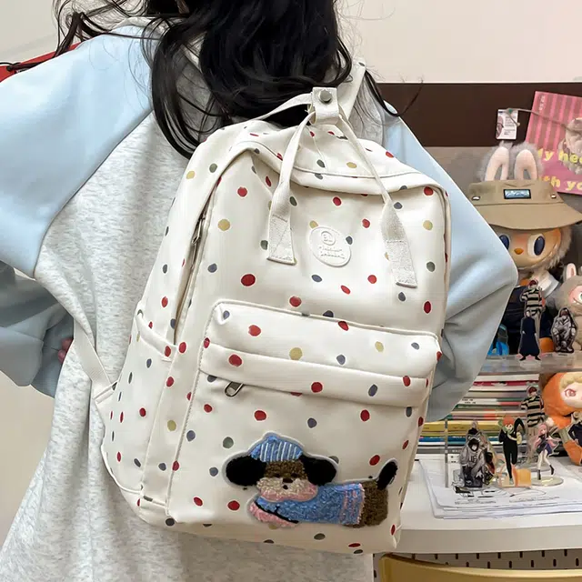 笛贝嘉 韩版休闲可爱小狗斑点 尼龙 双肩包 女款 多色
