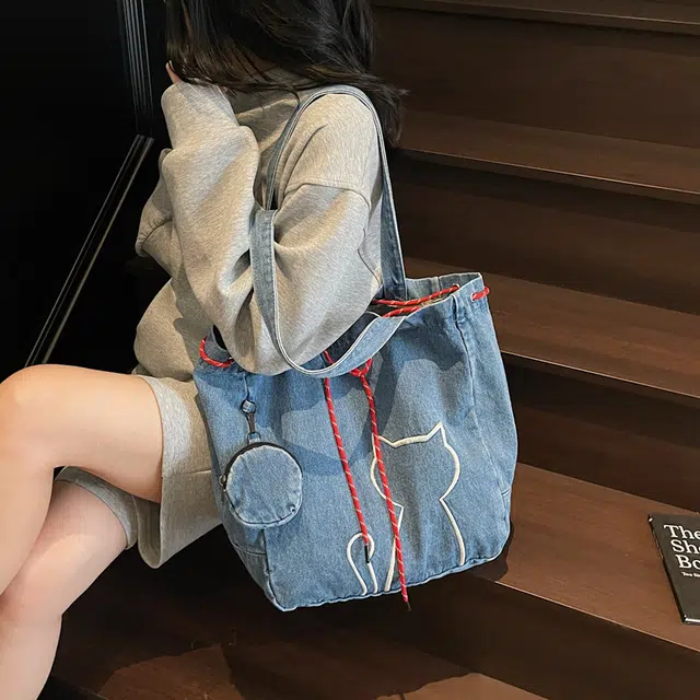 笛贝嘉 日系可爱小猫百搭 布 托特包单肩包 女款 多色