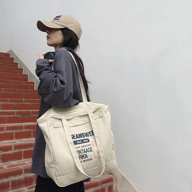 笛贝嘉 日系复古原宿风托特包学生上课 帆布 帆布包单肩包 常规 男女同款情侣款 多色
