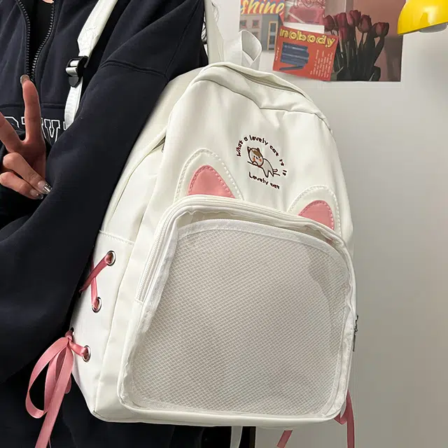 笛贝嘉 日系可爱猫咪透明清新百搭 尼龙 双肩包 女款 多色