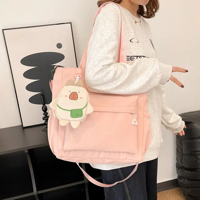 笛贝嘉 韩版森系简约休闲可爱大容量托特包学生上课 复合布 单肩包 女款 多色