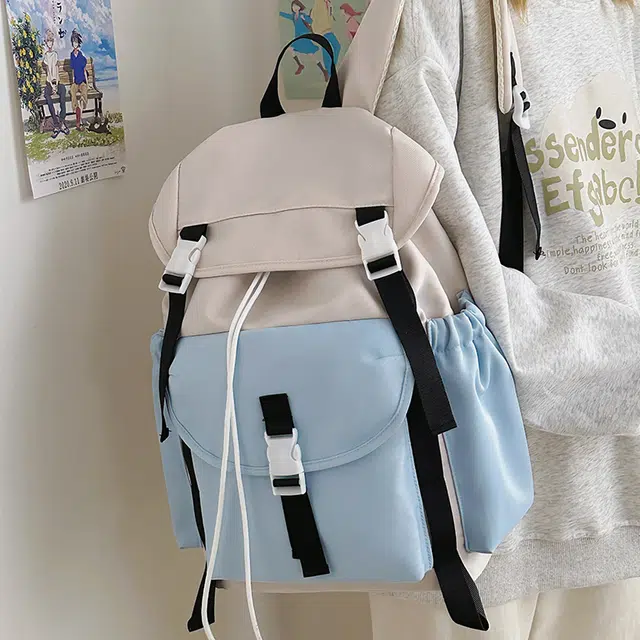 笛贝嘉 韩版小众撞色大容量高级感 尼龙 双肩包 男女同款情侣款 多色