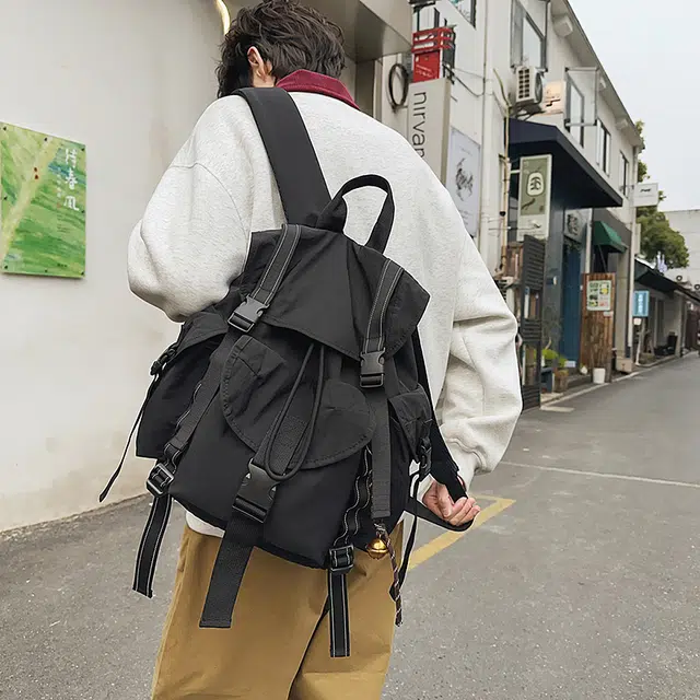 笛贝嘉 小众简约纯色复古 尼龙 双肩包 男女同款情侣款 多色