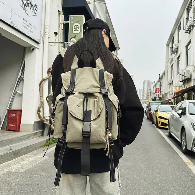 笛贝嘉 小众简约纯色复古 尼龙 双肩包 男女同款情侣款 多色