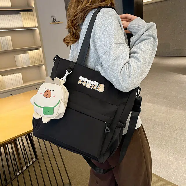 笛贝嘉 韩版森系简约休闲可爱大容量托特包学生上课 复合布 单肩包 女款 多色