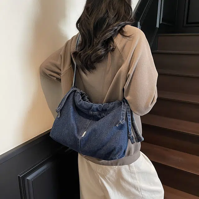 笛贝嘉 日系简约复古纯色 牛仔布 单肩包 女款 多色