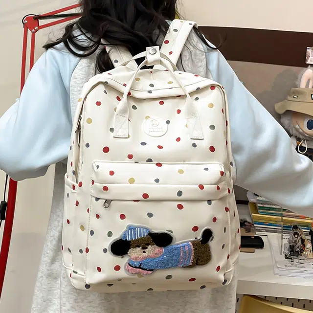 笛贝嘉 韩版休闲可爱小狗斑点 尼龙 双肩包 女款 多色