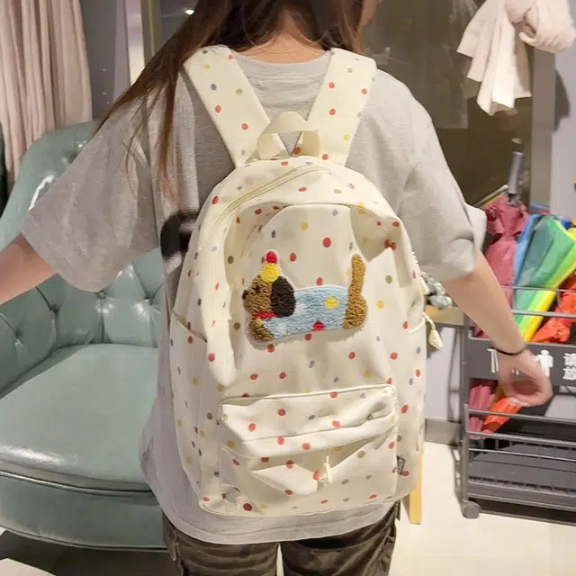 笛贝嘉 日系可爱波点腊肠狗高颜值 涤纶（聚酯纤维） 双肩包 常规 女款 白色