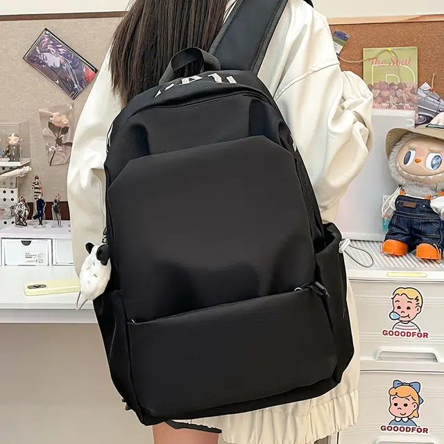 笛贝嘉 韩版潮牌刺绣字母大容量纯色轻便百搭 尼龙 双肩包 常规 男女同款情侣款 多色