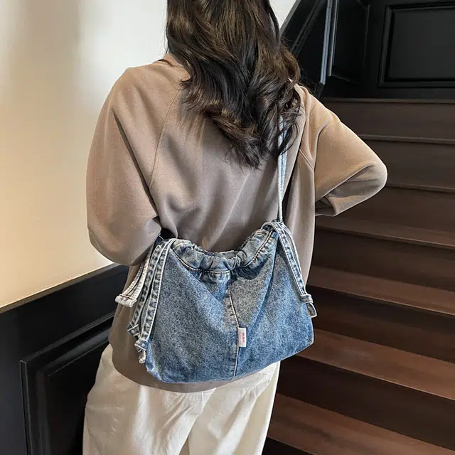 笛贝嘉 日系简约复古纯色 牛仔布 单肩包 女款 多色