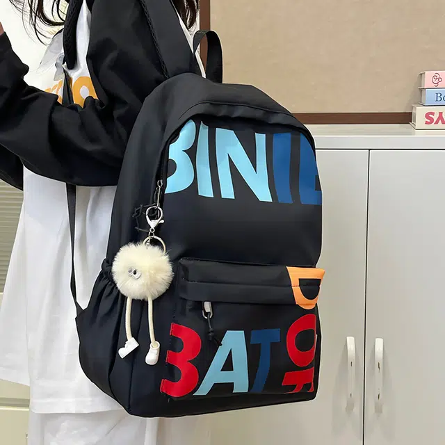 笛贝嘉 韩版小众字母印花个性学生百搭休闲背包 尼龙布 双肩包 大号 男女同款情侣款 多色