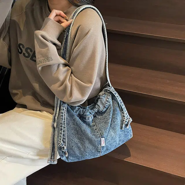 笛贝嘉 日系简约复古纯色 牛仔布 单肩包 女款 多色