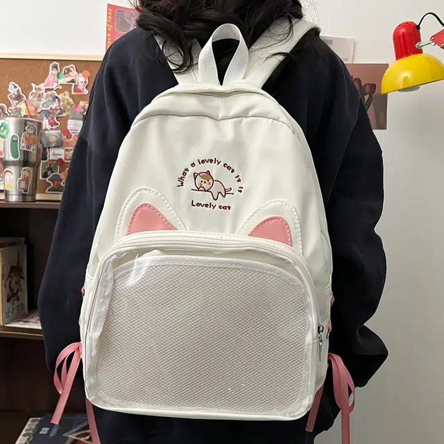 笛贝嘉 日系可爱猫咪透明清新百搭 尼龙 双肩包 女款 多色