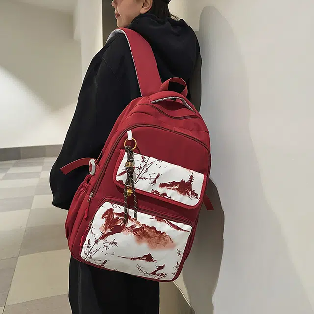 笛贝嘉 水墨印花大容量休闲百搭中国风时尚 尼龙 双肩包 男女同款情侣款 多色