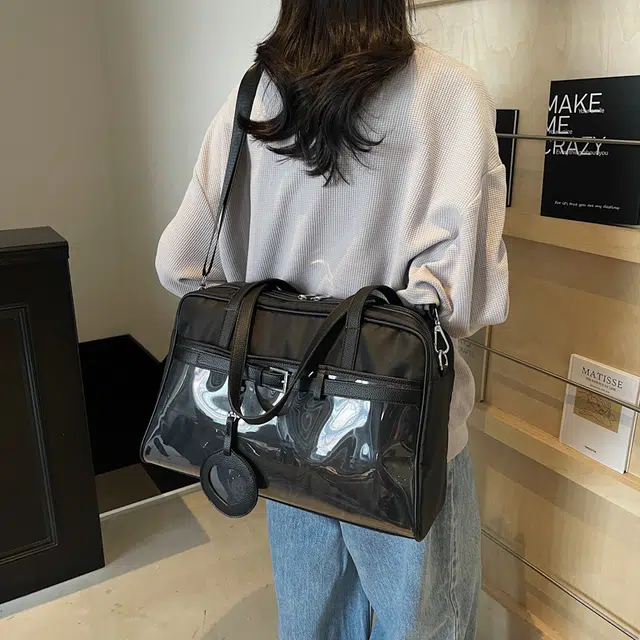 笛贝嘉 韩版简约纯色时尚百搭 尼龙 斜挎单肩包 女款 粉色/黑色