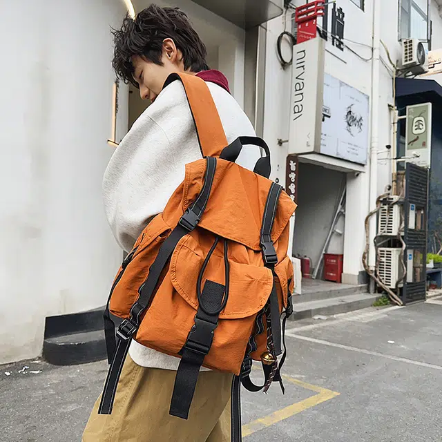 笛贝嘉 小众简约纯色复古 尼龙 双肩包 男女同款情侣款 多色