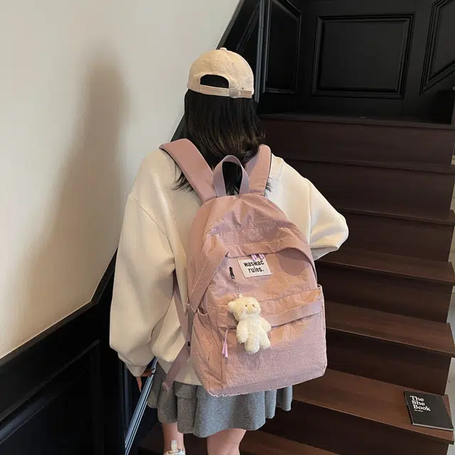 笛贝嘉 复古简约轻便防水上课通勤 布 双肩包 男女同款情侣款 多色