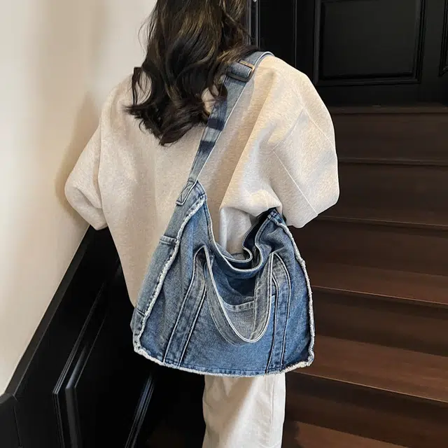 笛贝嘉 复古简约纯色轻便 牛仔布 托特包斜挎单肩包 女款 多色