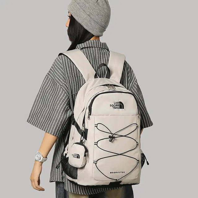 笛贝嘉 旅行轻便日系百搭通勤潮酷 牛津布 双肩包 常规 男女同款情侣款 米白底/黑色