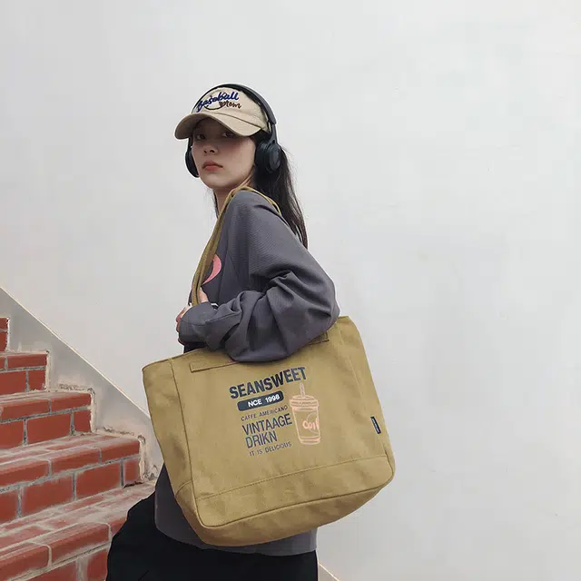 笛贝嘉 日系复古原宿风托特包学生上课 帆布 帆布包单肩包 常规 男女同款情侣款 多色