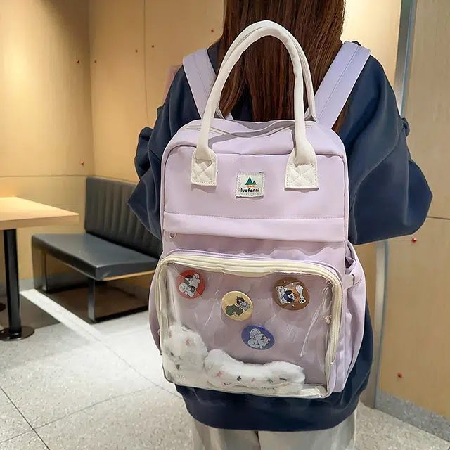 笛贝嘉 韩版校园风笑脸透明时尚轻便 尼龙 双肩包 女款 多色