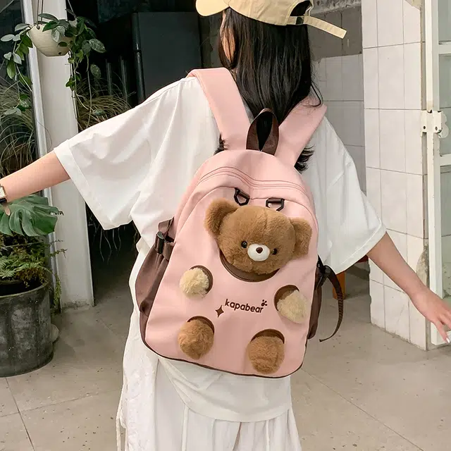 笛贝嘉 韩版可爱卡通小熊玩偶高颜值 复合布 双肩包 常规 男女同款情侣款 多色