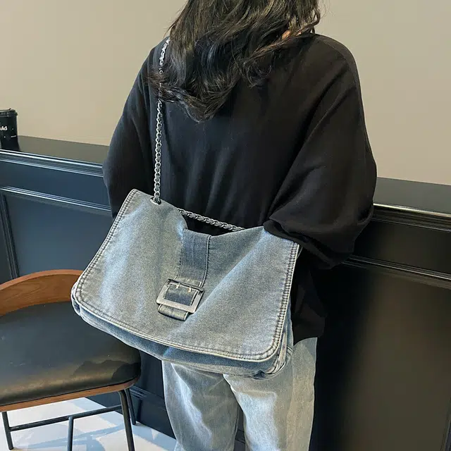 笛贝嘉 小众复古百搭链条 牛仔布 单肩包 女款 多色