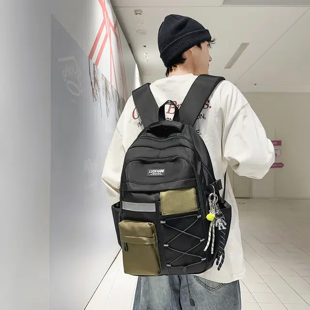 笛贝嘉 日系潮牌拼色 尼龙 双肩包 常规 男女同款情侣款 多色