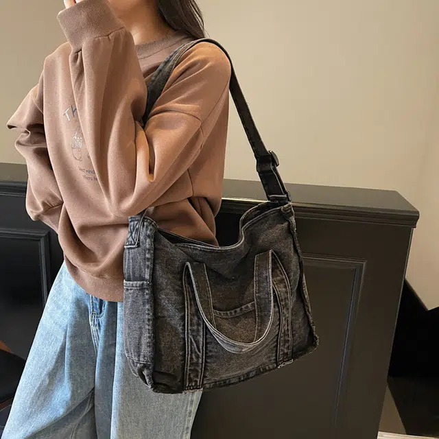 笛贝嘉 复古简约纯色轻便 牛仔布 托特包斜挎单肩包 女款 多色