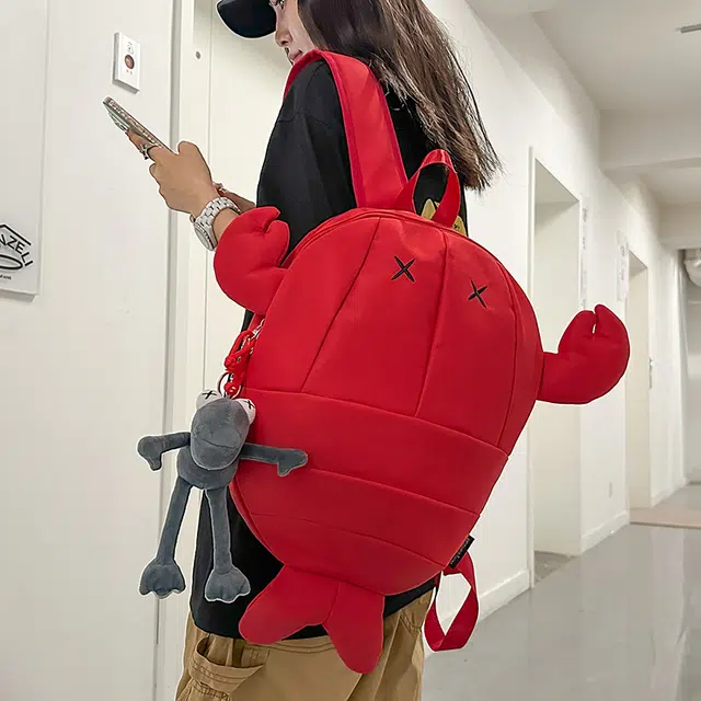 笛贝嘉 小众设计感螃蟹造型个性背包初高中大学生书包时尚 尼龙 双肩包 大号 男女同款情侣款 多色