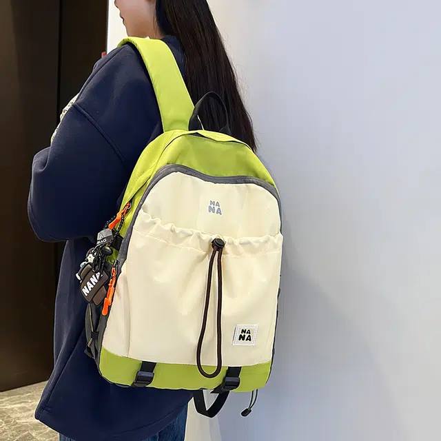 笛贝嘉 日系简约小众撞色轻便防水抽绳大容量背包清新 尼龙 双肩包 常规 男女同款情侣款 多色