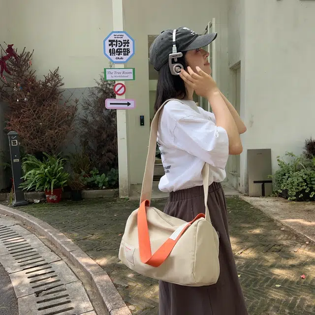 笛贝嘉 休闲运动百搭 帆布 帆布包单肩斜挎包