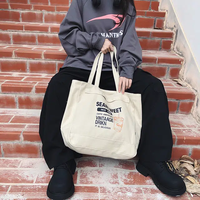 笛贝嘉 日系复古原宿风托特包学生上课 帆布 帆布包单肩包 常规 男女同款情侣款 多色