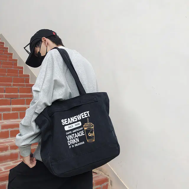 笛贝嘉 日系复古原宿风托特包学生上课 帆布 帆布包单肩包 常规 男女同款情侣款 多色
