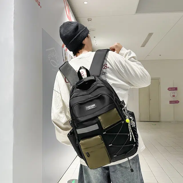笛贝嘉 日系潮牌拼色 尼龙 双肩包 常规 男女同款情侣款 多色