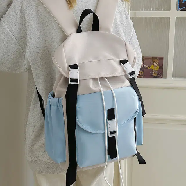 笛贝嘉 韩版小众撞色大容量高级感 尼龙 双肩包 男女同款情侣款 多色