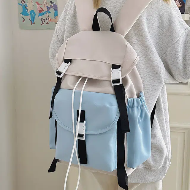 笛贝嘉 韩版小众撞色大容量高级感 尼龙 双肩包 男女同款情侣款 多色