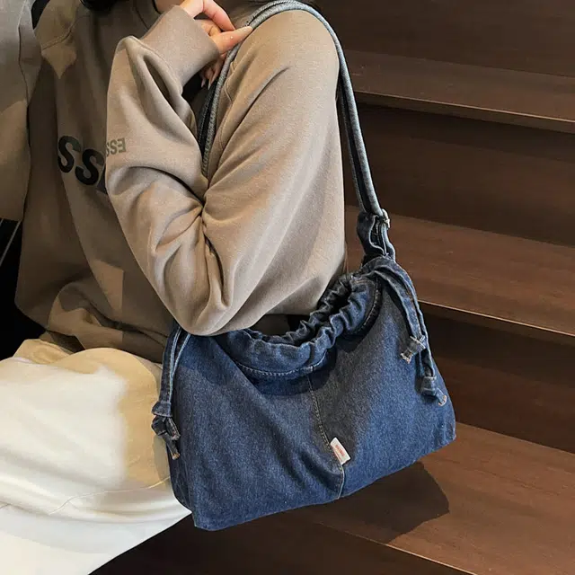 笛贝嘉 日系简约复古纯色 牛仔布 单肩包 女款 多色