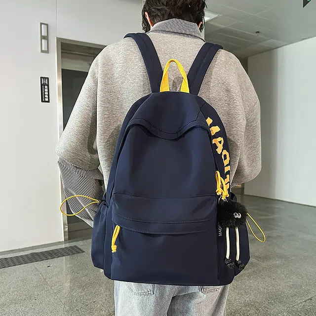 笛贝嘉 韩版字母大容量休闲初中高中生书包时尚简约大学生 尼龙 双肩包 大号 男女同款情侣款 多色