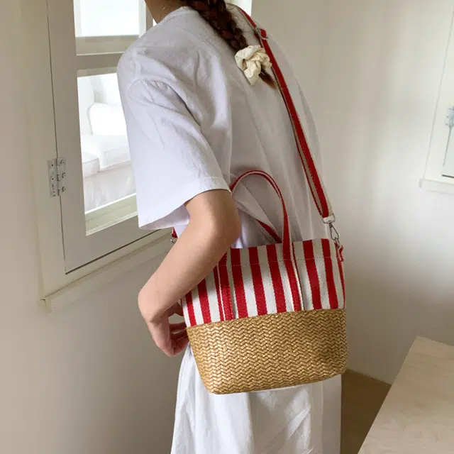 笛贝嘉 小众设计感时尚百搭复古 帆布 手提包 常规 女款 蓝色/红色