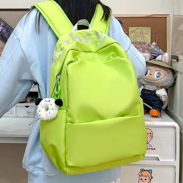 笛贝嘉 韩版潮牌刺绣字母大容量纯色轻便百搭 尼龙 双肩包 常规 男女同款情侣款 多色
