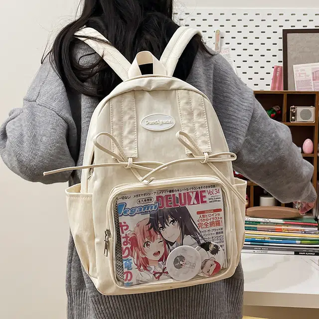 笛贝嘉 清新蝴蝶结透明学生书包 尼龙 双肩包 常规 女款 多色