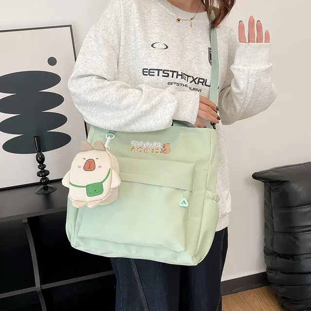 笛贝嘉 韩版森系简约休闲可爱大容量托特包学生上课 复合布 单肩包 女款 多色