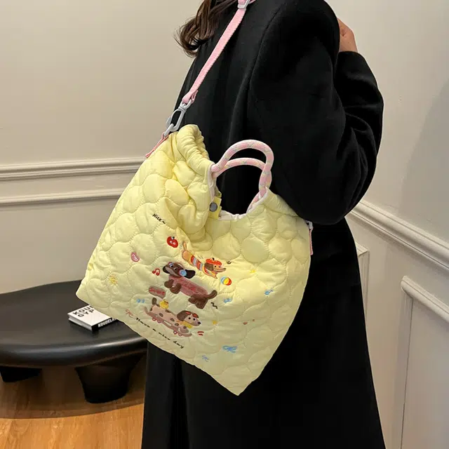 笛贝嘉 日系可爱卡通小狗清新奶呼呼单肩包斜挎菜篮子 牛津布 手提包 常规 女款 多色